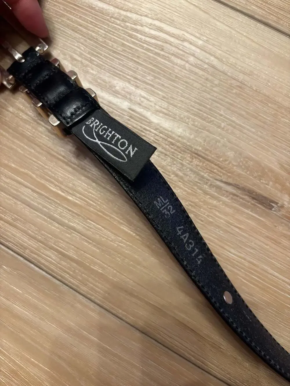 Brighton Studded Slim Black Leather Belt Silver and Gold Tone Buckle Size 32